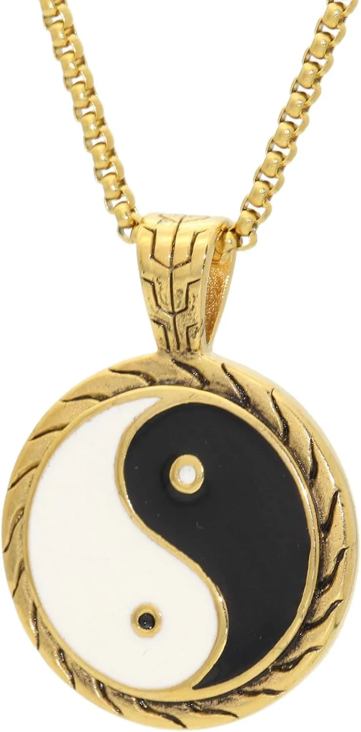 Yin Yang Necklace Stainless Steel Tai Chi Pattern Pendant Round Necklace