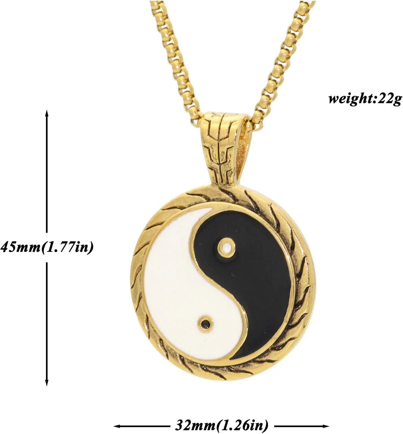 Yin Yang Necklace Stainless Steel Tai Chi Pattern Pendant Round Necklace