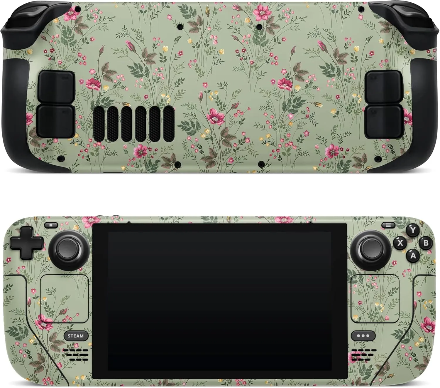 ZOOMHITSKINS Steam Deck Skin, Compatible with Steam Deck Skins, Vintage Boho Leaf Flowers Green, Protective Skin Wrap Set for Valve Steam Deck Accessories, Durable 3M Vinyl Decal, Made in The USA